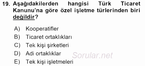 Kamu Özel Kesim Yapısı Ve İlişkileri 2016 - 2017 Dönem Sonu Sınavı 19.Soru