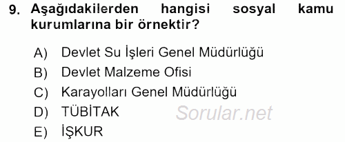 Kamu Özel Kesim Yapısı Ve İlişkileri 2016 - 2017 Dönem Sonu Sınavı 9.Soru