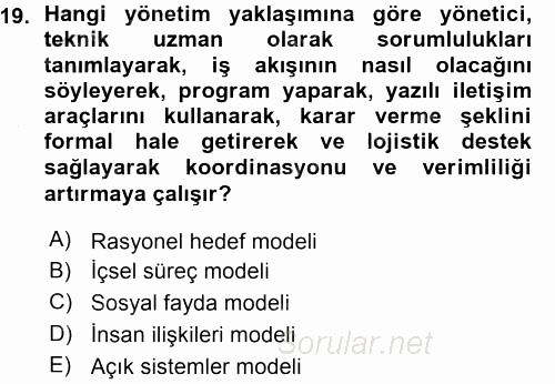 Sağlık Kurumları Yönetimi 1 2015 - 2016 Ara Sınavı 19.Soru