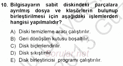 Bilgisayar 1 2012 - 2013 Ara Sınavı 10.Soru