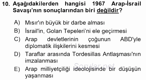 Siyasi Tarih 2 2016 - 2017 Dönem Sonu Sınavı 10.Soru