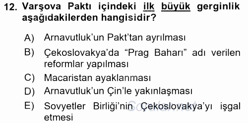 Siyasi Tarih 2 2016 - 2017 Dönem Sonu Sınavı 12.Soru