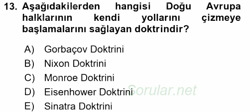 Siyasi Tarih 2 2016 - 2017 Dönem Sonu Sınavı 13.Soru