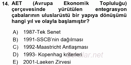 Siyasi Tarih 2 2016 - 2017 Dönem Sonu Sınavı 14.Soru