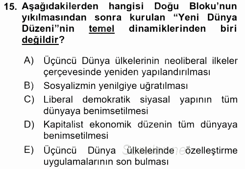 Siyasi Tarih 2 2016 - 2017 Dönem Sonu Sınavı 15.Soru