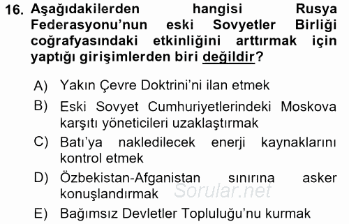 Siyasi Tarih 2 2016 - 2017 Dönem Sonu Sınavı 16.Soru