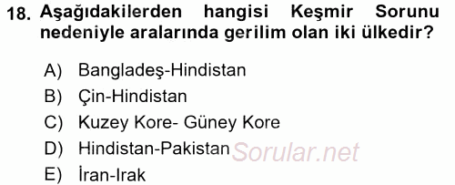 Siyasi Tarih 2 2016 - 2017 Dönem Sonu Sınavı 18.Soru