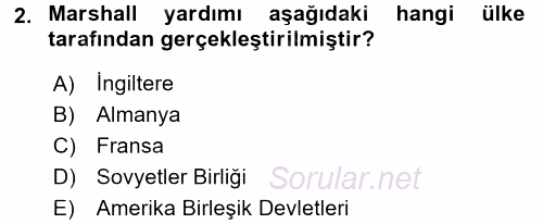 Siyasi Tarih 2 2016 - 2017 Dönem Sonu Sınavı 2.Soru