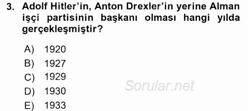 Siyasi Tarih 2 2016 - 2017 Dönem Sonu Sınavı 3.Soru