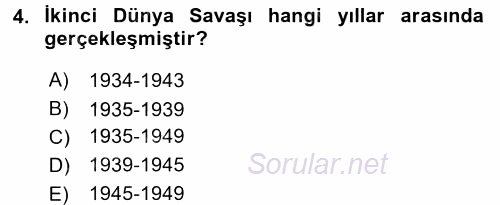 Siyasi Tarih 2 2016 - 2017 Dönem Sonu Sınavı 4.Soru