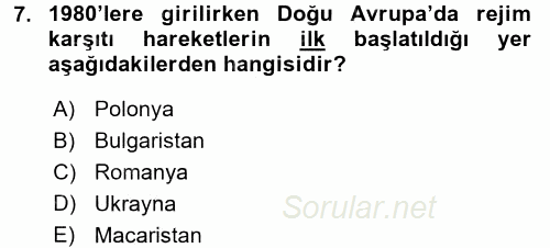 Siyasi Tarih 2 2016 - 2017 Dönem Sonu Sınavı 7.Soru