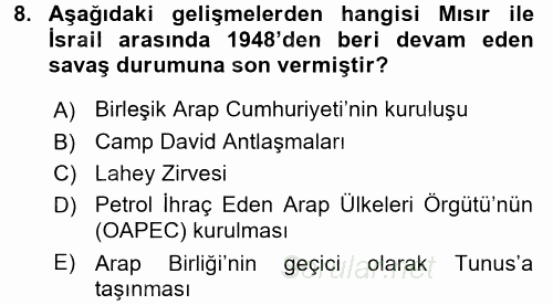 Siyasi Tarih 2 2016 - 2017 Dönem Sonu Sınavı 8.Soru