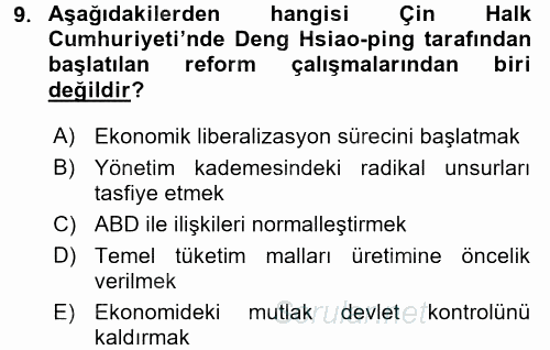 Siyasi Tarih 2 2016 - 2017 Dönem Sonu Sınavı 9.Soru