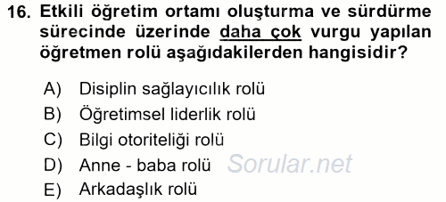 Öğretimde Planlama Ve Değerlendirme 2015 - 2016 Ara Sınavı 16.Soru