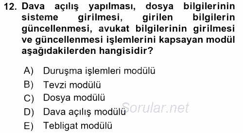 Ulusal Yargı Ağı Projesi 2 2016 - 2017 Ara Sınavı 12.Soru