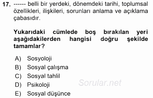 Sosyal Hizmet Uygulamaları 2017 - 2018 Dönem Sonu Sınavı 17.Soru