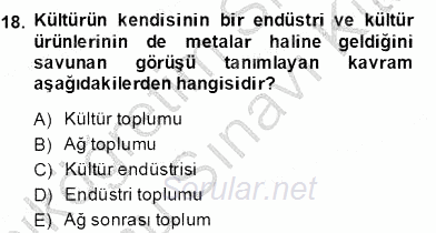 Küreselleşme ve Kültürlerarası İletişim 2013 - 2014 Dönem Sonu Sınavı 18.Soru