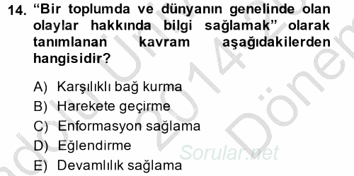 Uluslararası İletişim 2014 - 2015 Dönem Sonu Sınavı 14.Soru
