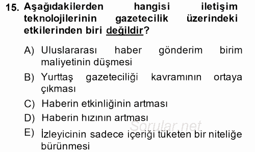 Uluslararası İletişim 2014 - 2015 Dönem Sonu Sınavı 15.Soru