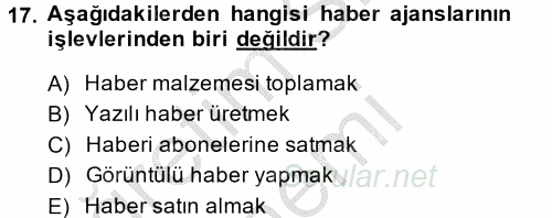 Uluslararası İletişim 2014 - 2015 Dönem Sonu Sınavı 17.Soru