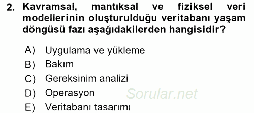 Veritabanı Sistemleri 2016 - 2017 Dönem Sonu Sınavı 2.Soru