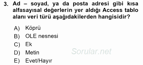 Veritabanı Sistemleri 2016 - 2017 Dönem Sonu Sınavı 3.Soru