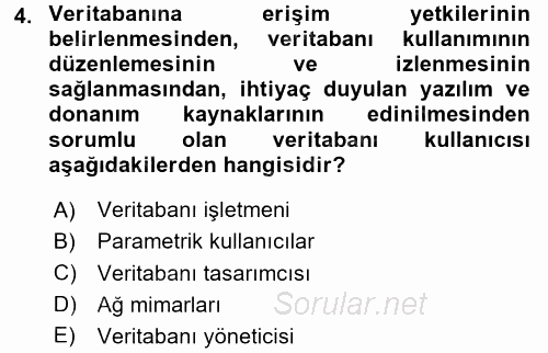 Veritabanı Sistemleri 2016 - 2017 Dönem Sonu Sınavı 4.Soru