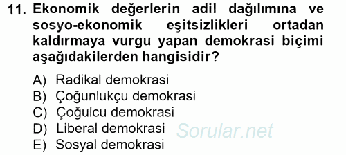 Siyaset Bilimi 2014 - 2015 Tek Ders Sınavı 11.Soru