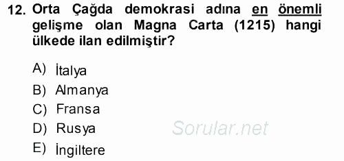 Siyaset Bilimi 2014 - 2015 Tek Ders Sınavı 12.Soru