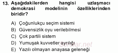 Siyaset Bilimi 2014 - 2015 Tek Ders Sınavı 13.Soru