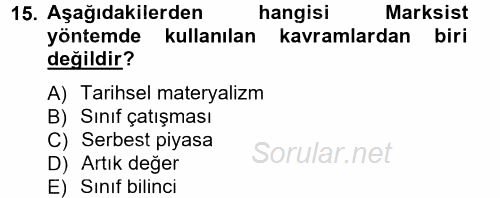 Siyaset Bilimi 2014 - 2015 Tek Ders Sınavı 15.Soru