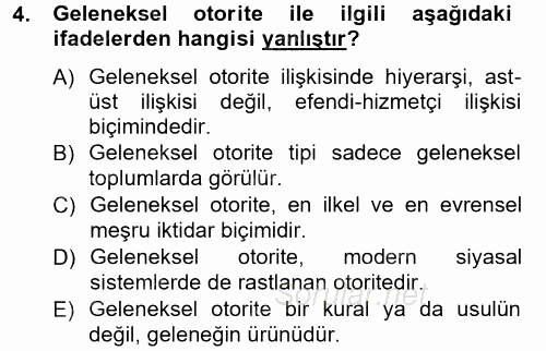 Siyaset Bilimi 2014 - 2015 Tek Ders Sınavı 4.Soru