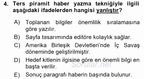 Haber Yazma Teknikleri 2016 - 2017 Dönem Sonu Sınavı 4.Soru