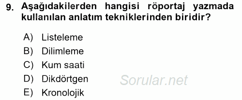 Haber Yazma Teknikleri 2016 - 2017 Dönem Sonu Sınavı 9.Soru