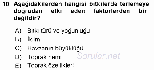 Tarımsal Yapılar ve Sulama 2015 - 2016 Dönem Sonu Sınavı 10.Soru