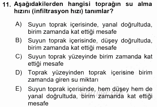 Tarımsal Yapılar ve Sulama 2015 - 2016 Dönem Sonu Sınavı 11.Soru