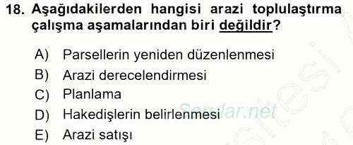 Tarımsal Yapılar ve Sulama 2015 - 2016 Dönem Sonu Sınavı 18.Soru