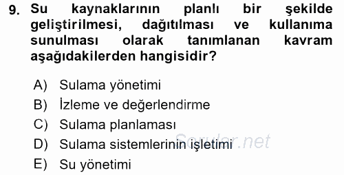 Tarımsal Yapılar ve Sulama 2015 - 2016 Dönem Sonu Sınavı 9.Soru