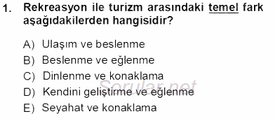 Turizm Coğrafyası 2013 - 2014 Tek Ders Sınavı 1.Soru