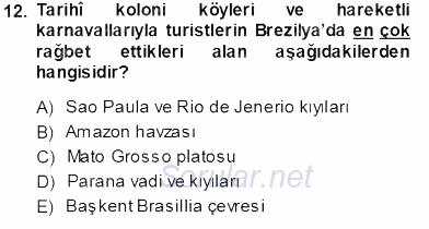 Turizm Coğrafyası 2013 - 2014 Tek Ders Sınavı 12.Soru