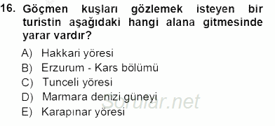 Turizm Coğrafyası 2013 - 2014 Tek Ders Sınavı 16.Soru