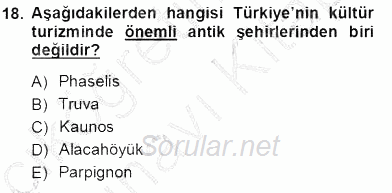Turizm Coğrafyası 2013 - 2014 Tek Ders Sınavı 18.Soru