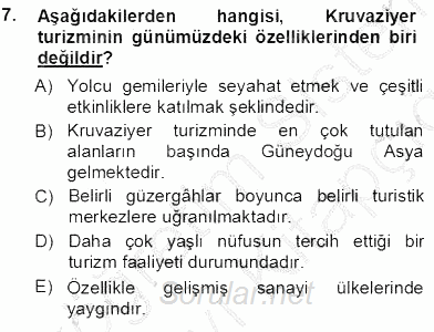 Turizm Coğrafyası 2013 - 2014 Tek Ders Sınavı 7.Soru