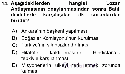 Türk Dış Politikası 1 2016 - 2017 Ara Sınavı 14.Soru