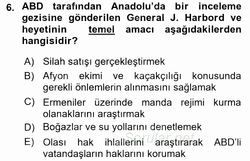 Türk Dış Politikası 1 2016 - 2017 Ara Sınavı 6.Soru