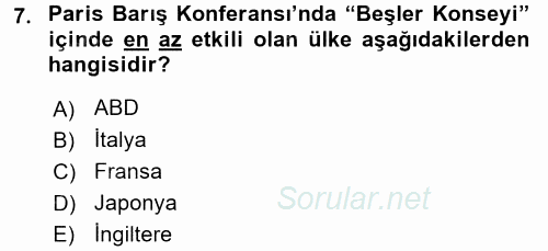 Türk Dış Politikası 1 2016 - 2017 Ara Sınavı 7.Soru