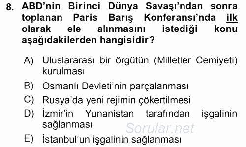 Türk Dış Politikası 1 2016 - 2017 Ara Sınavı 8.Soru