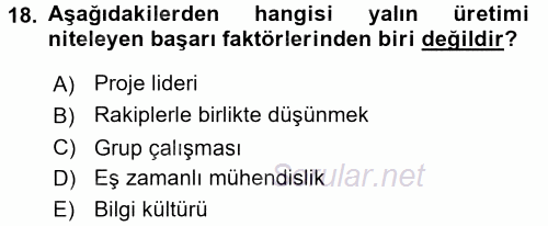 Verimlilik Yönetimi 2015 - 2016 Dönem Sonu Sınavı 18.Soru