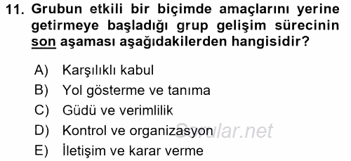 Sosyal Psikoloji 2 2015 - 2016 Ara Sınavı 11.Soru