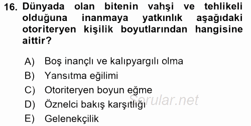 Sosyal Psikoloji 2 2015 - 2016 Ara Sınavı 16.Soru